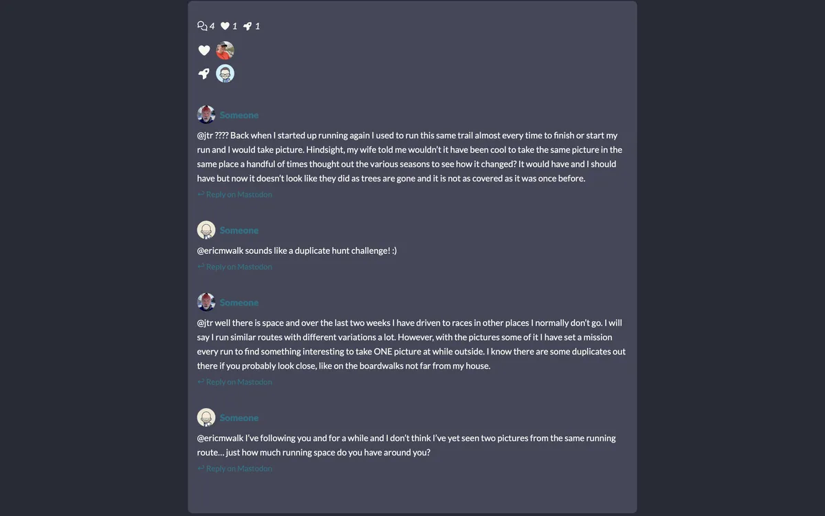 Mastodon interactions displayed on a weblog.lol website