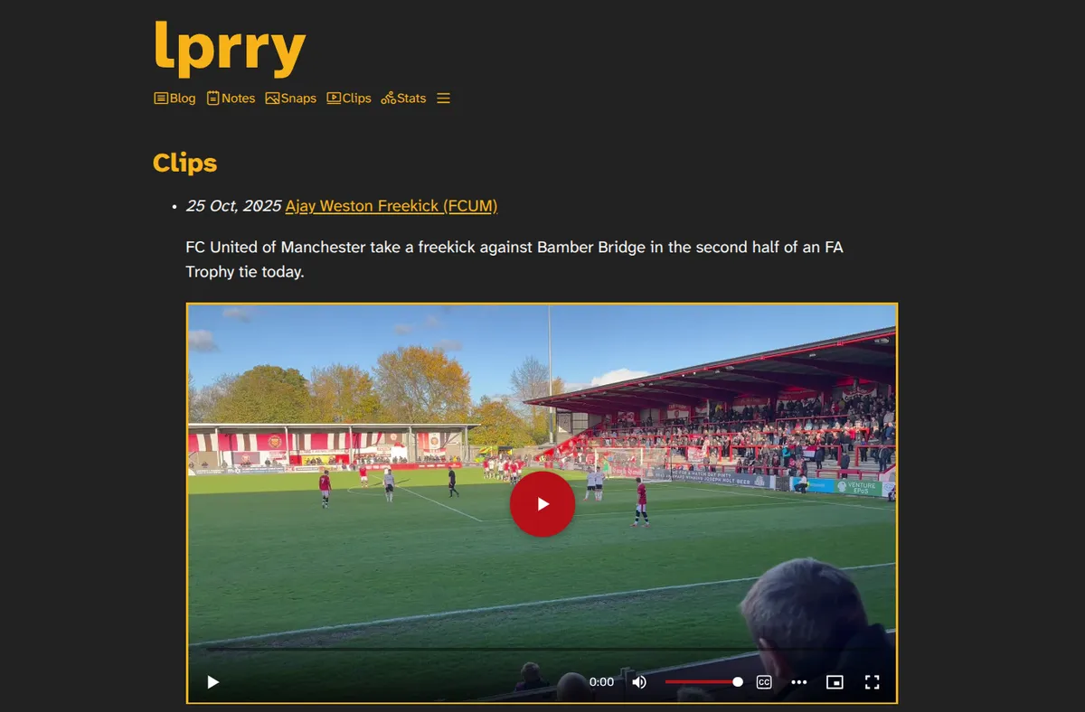 Screenshot from my website showing a hosted video player in an iframe